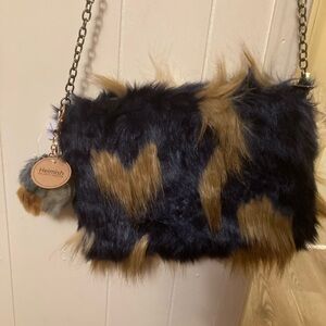 Faux Fur Shoulder Bag - Black and Brown